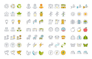 Geri dönüşüm vektör düz çizgi Icons set