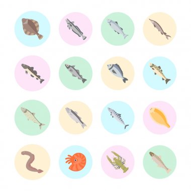 Deniz ürünleri vektör düz Icons set