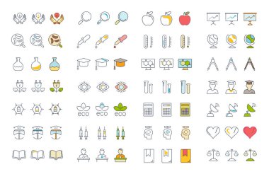 Vektör düz çizgi simgeler bilim ayarla