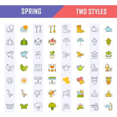 Set vektör düz çizgi simgeler bahar