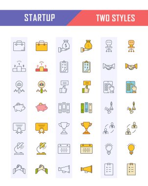 Vektör düz çizgi simgeler başlangıç ayarla