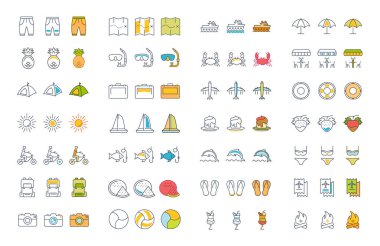 Vektör düz çizgi simgeler yaz ayarla