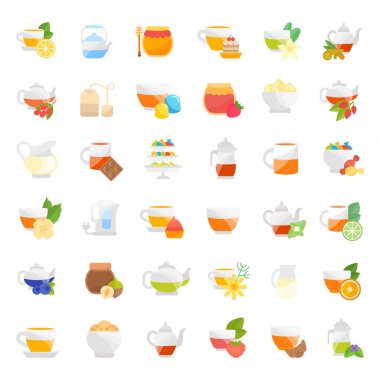 Çay töreni vektör düz Icons set