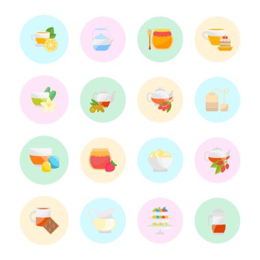 Çay töreni vektör düz Icons set
