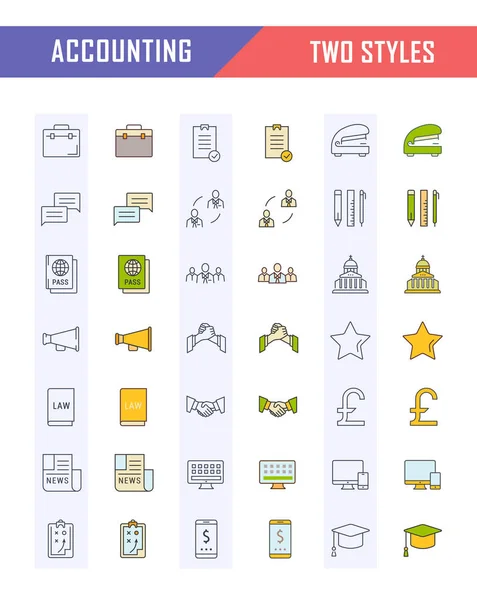 会計ベクトル フラット ライン アイコンを設定し、資金を調達 — ストックベクタ