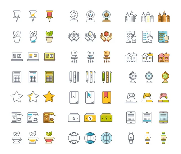 Set Vector Línea Plana Iconos Oficina y Negocios — Vector de stock