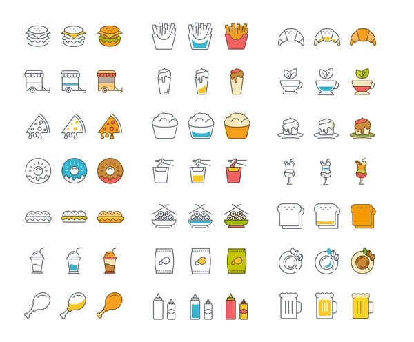 Set de iconos de línea plana vectorial Comida rápida — Archivo Imágenes Vectoriales