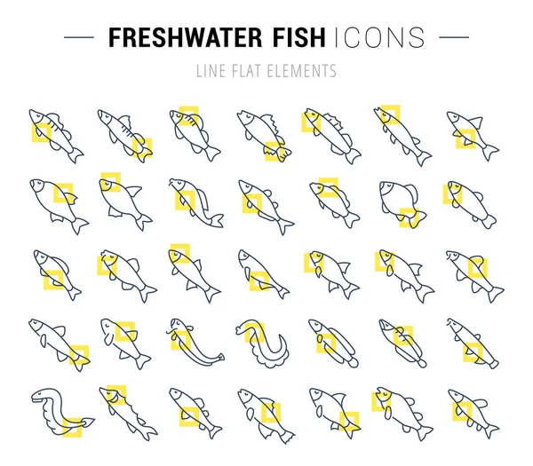 Vector εικόνες γραμμή ψαριών του γλυκού νερού που — Διανυσματικό Αρχείο