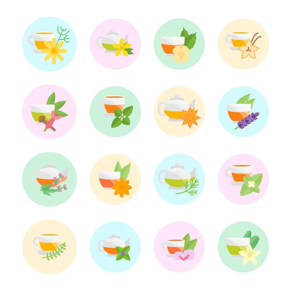 Set de iconos planos vectoriales de té de hierbas — Vector de stock