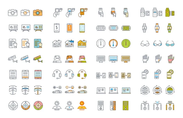 Set de iconos de línea plana vectorial Internet de las cosas — Vector de stock