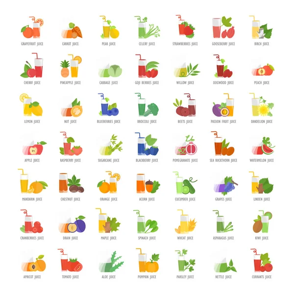 Set de Vector Iconos Planos de Jugo — Vector de stock