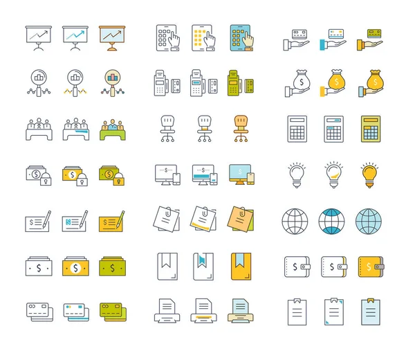 Set Vector Línea Plana Iconos Oficina y Negocios — Vector de stock