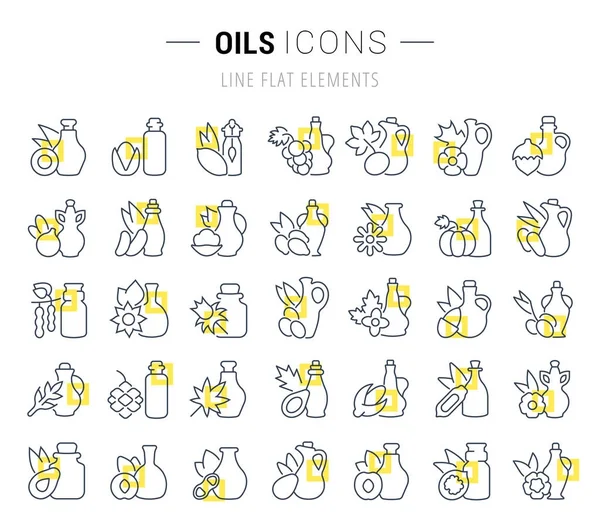 Definir ícones de linha vetorial de óleos —  Vetores de Stock