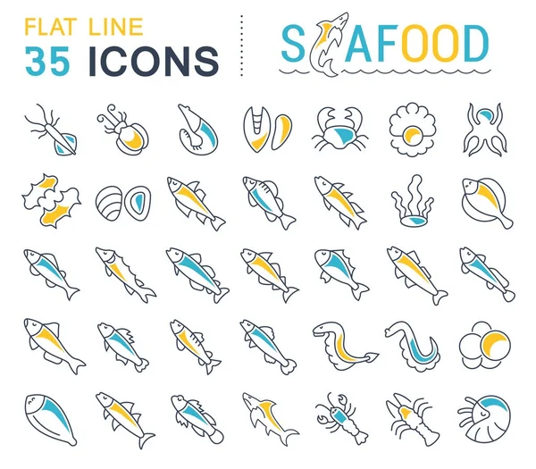 Deniz ürünleri vektör hat Icons set