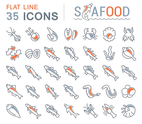 Ställa in vektor linje ikoner av skaldjur — Stock vektor
