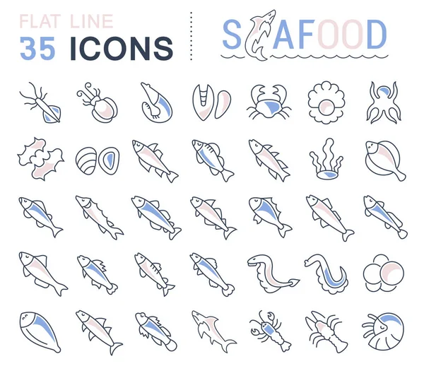 Set Vector Line Icons of Seafood — Stock Vector