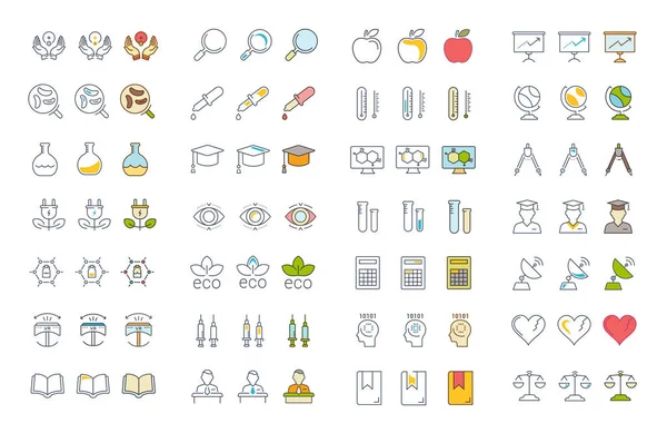 Vektör düz çizgi simgeler bilim ayarla