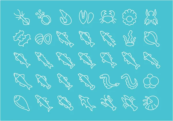Ensemble d'icônes de ligne de fruits de mer — Image vectorielle