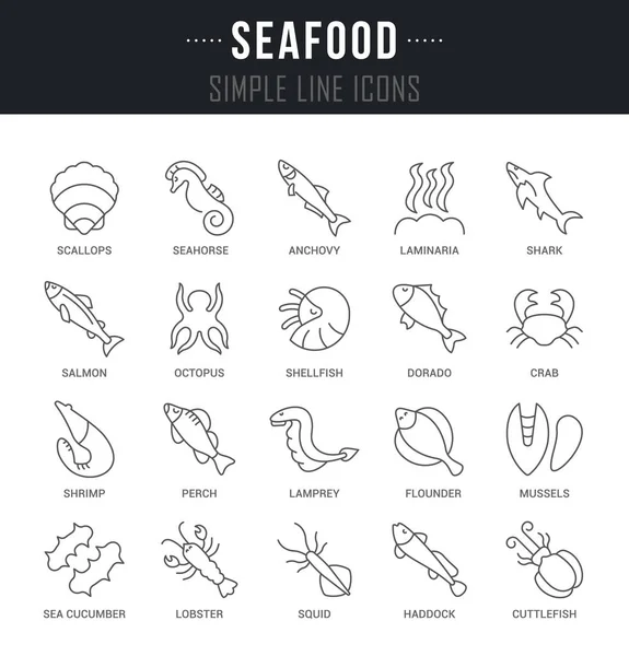 Deniz ürünleri vektör hat Icons set.