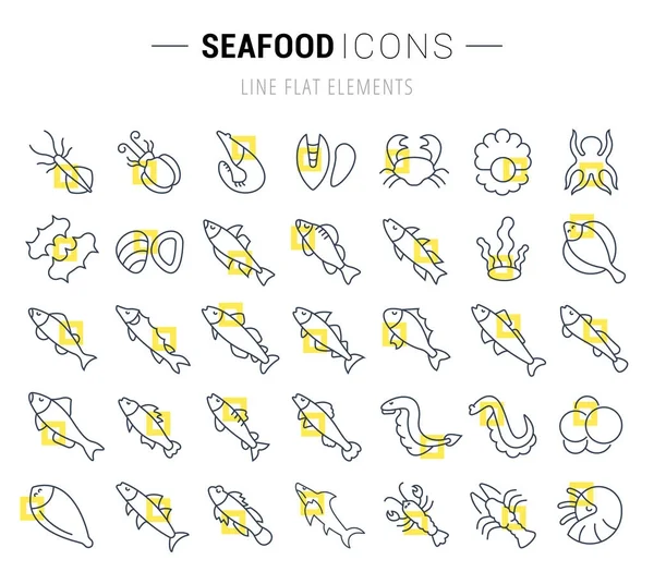 Set Vector Line Icons of Seafood — Stock Vector