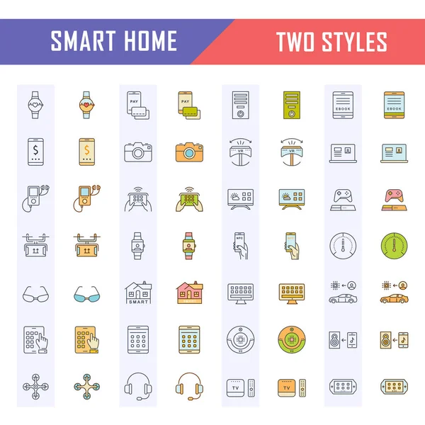 Set Vector Flat Line Icons Smart House — Stock Vector