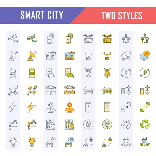 Set Vector Flat Line pictogrammen Smart City — Stockvector