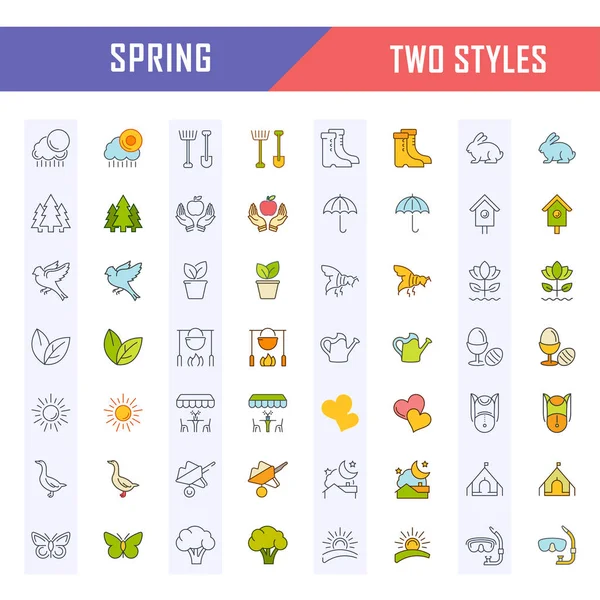 Set Vector Flat Line Icons Spring — Stock Vector
