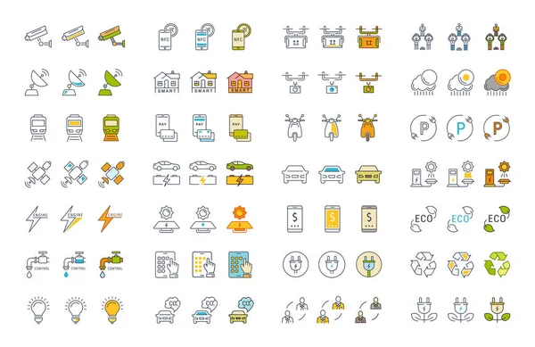 Set Vector Flat Line Icons Smart City - Stok Vektor