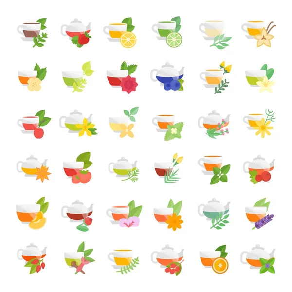 Set Vector Flat Icons of Tea — Stock Vector