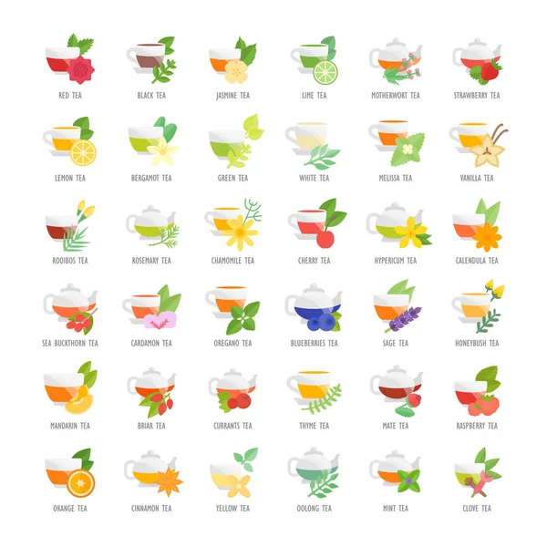 Set de iconos planos vectoriales de té — Archivo Imágenes Vectoriales