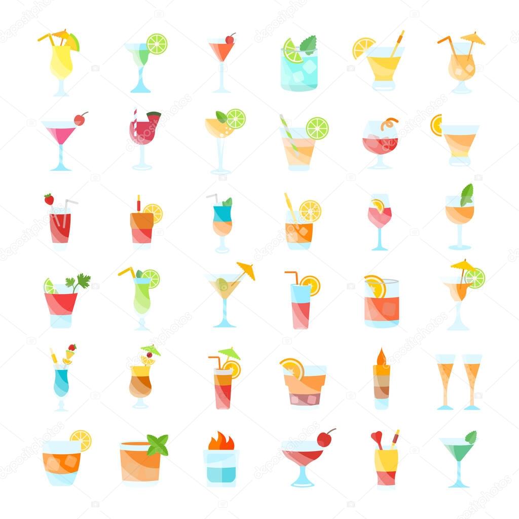 Set Vector Flat Icons of Coctails