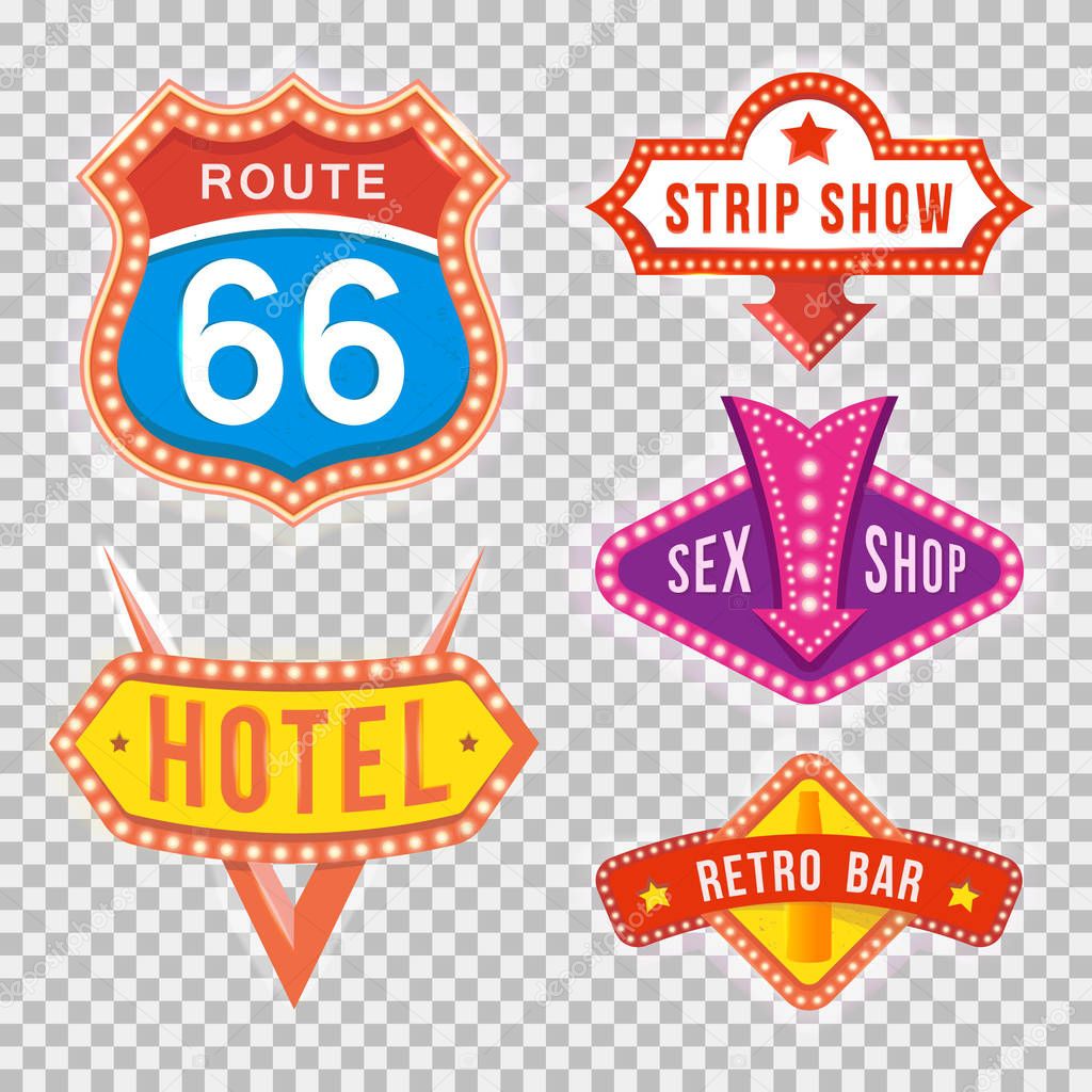 Set of Retro Signboards with Light Text