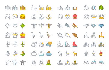 Vektör düz çizgi Icons Set Vancouver ve Kanada