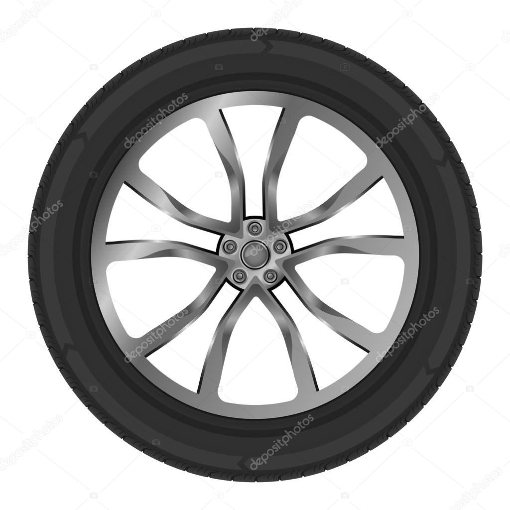 Vector Illustration of Isolated Wheel of Car on White Background