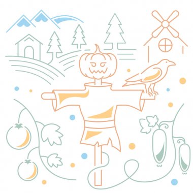 Hat illüstrasyon korkuluk Bahçe. Web afiş ve basılı malzemeleri için kavram. Web sitesi banner ve açılış sayfası için şablon.