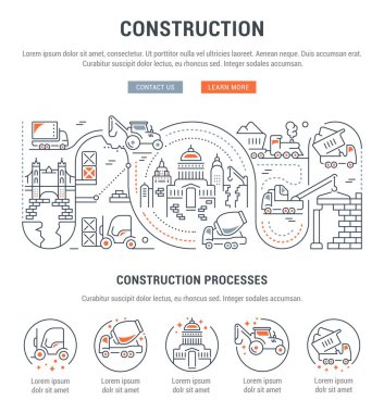 Line illustration of construction. Concept for web banners and printed materials. Template with buttons for website banner and landing page. clipart