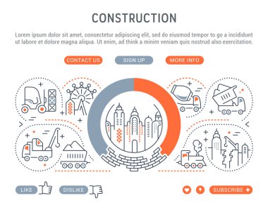 Hat illüstrasyon inşaat. Web afiş ve basılı malzemeleri için kavram. Düğmelerle Web sitesi banner ve açılış sayfası için şablon.