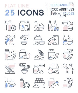 Set of vector line icons, sign and symbols with flat elements of food additives for modern concepts, web and apps. Collection of infographics logos and pictograms. clipart