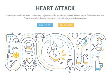 Line illustration of heart attack. Concept for web banners and printed materials. Template with buttons for website banner and landing page. clipart