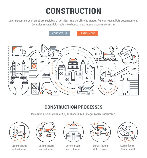Illustration Linéaire Construction Concept Pour Bannières Web Matériaux Imprimés Modèle — Image vectorielle