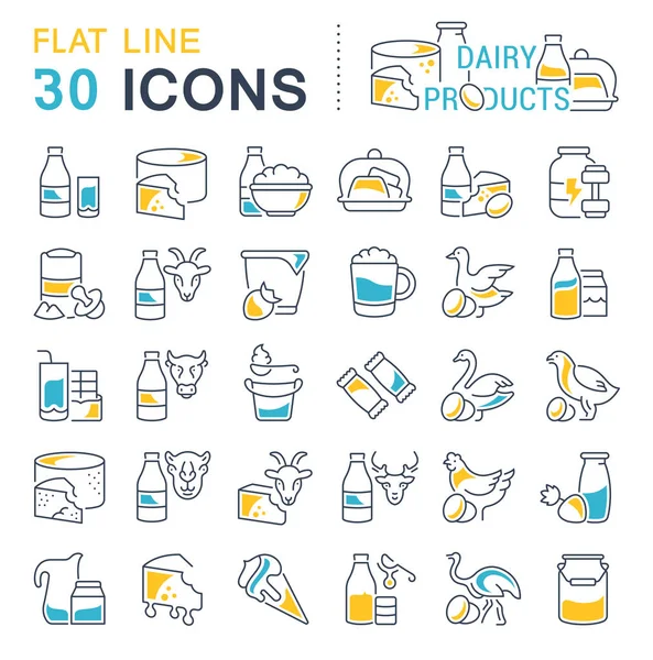 Set Vector Line Icons Sign Symbols Flat Elements Dairy Products — Stock Vector