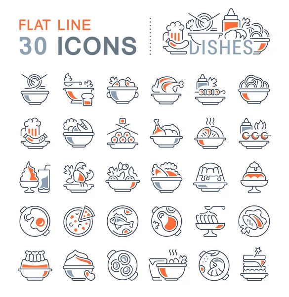 Set Vector Line Icons Sign Symbols Flat Elements Dishes Modern — Stock Vector