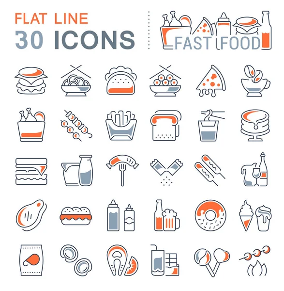 Conjunto Iconos Línea Vectorial Signo Símbolos Con Elementos Planos Comida — Vector de stock