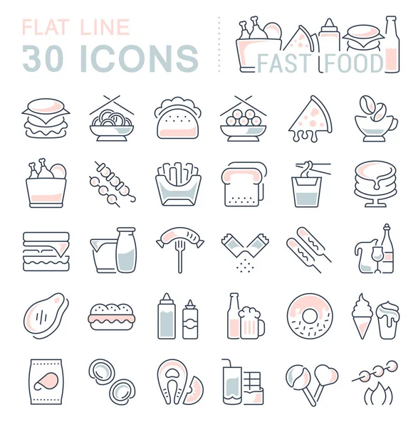 Set Vector Line Icons Sign Symbols Flat Elements Fast Food — Stock Vector