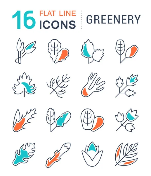 Conjunto Iconos Línea Vectorial Signo Símbolos Con Elementos Planos Vegetación — Archivo Imágenes Vectoriales