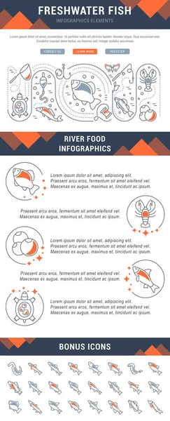 Линейная Иллюстрация Пресноводных Рыб Концепция Веб Баннеров Печатных Материалов Шаблон — стоковый вектор