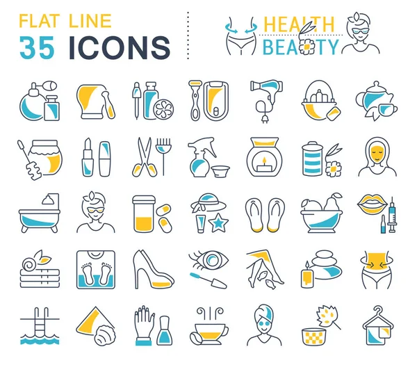 Conjunto Iconos Línea Vectorial Signos Símbolos Con Elementos Planos Salud — Vector de stock