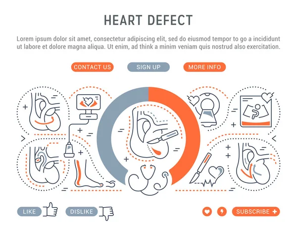 Ilustración Lineal Cardiopatía Concepto Para Banners Web Materiales Impresos Plantilla — Vector de stock