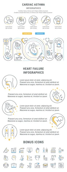 Illustration Linéaire Asthme Cardiaque Concept Pour Bannières Web Matériaux Imprimés — Image vectorielle