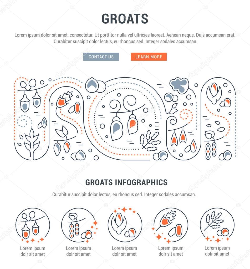 Line illustration of groats. Concept for web banners and printed materials. Template with buttons for website banner and landing page.